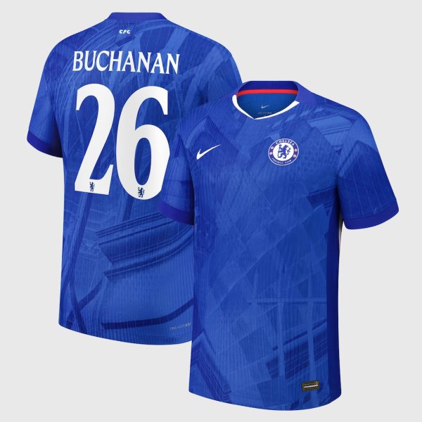Chelsea Cup Nike Dri-FIT ADV Home Match Shirt 2025-26 - Youth with Buchanan 26 printing