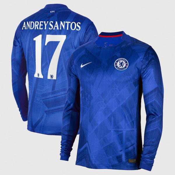 Chelsea Cup Nike Home Stadium Long Sleeve Shirt 2025-26 with Andrey Santos 17 printing