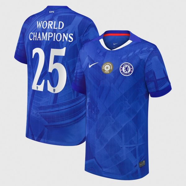 Chelsea Cup Nike Home Stadium Shirt 2025-26 - Youth with World Champions 25 chest badge