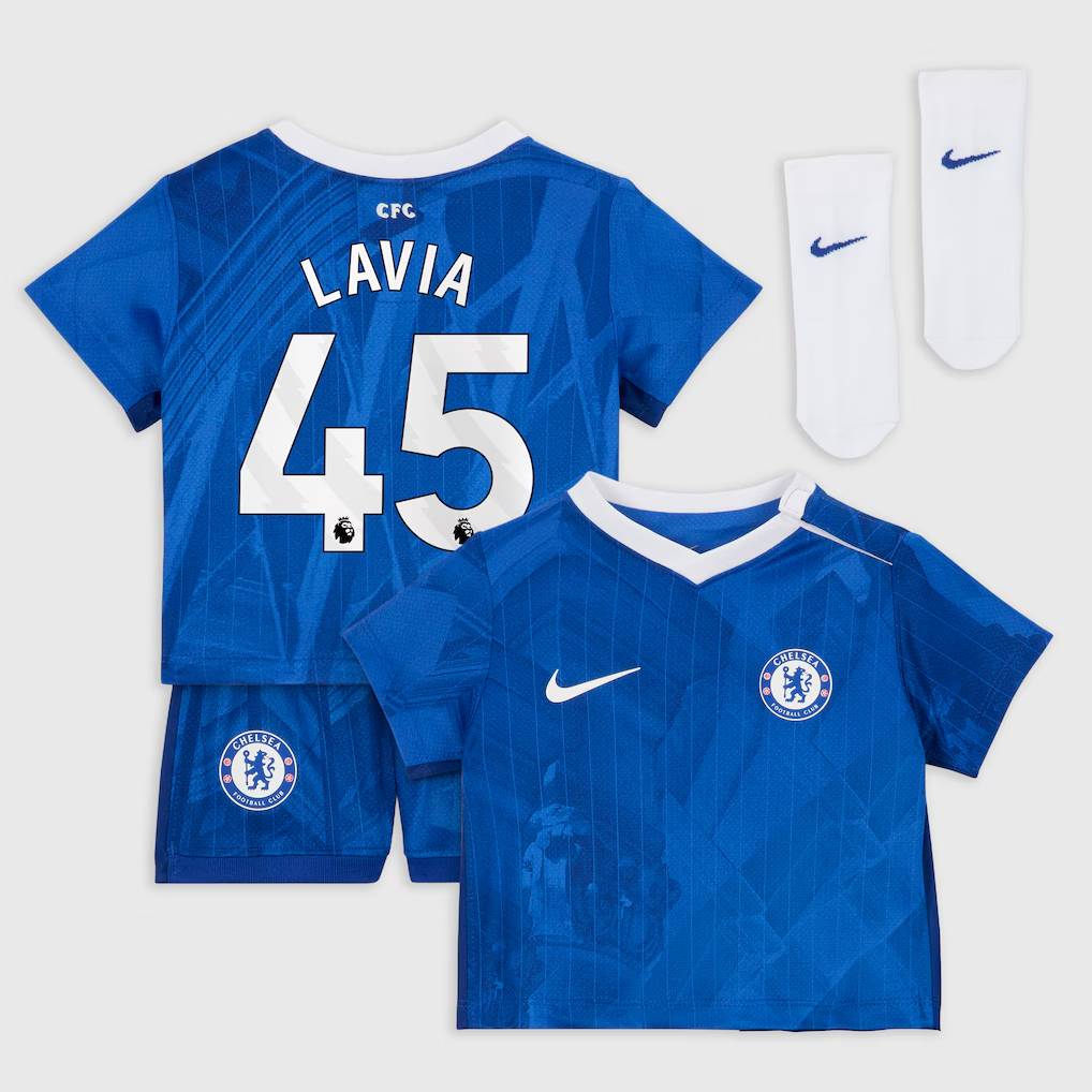 Chelsea Stores – Best Selection of chelsea nike home stadium kit 2025-26 – infants with lavia 45 printing Chelsea Gear