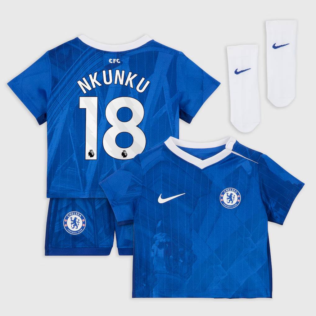 Chelsea Stores – Best Selection of chelsea nike home stadium kit 2025-26 – infants with nkunku 18 printing Chelsea Gear