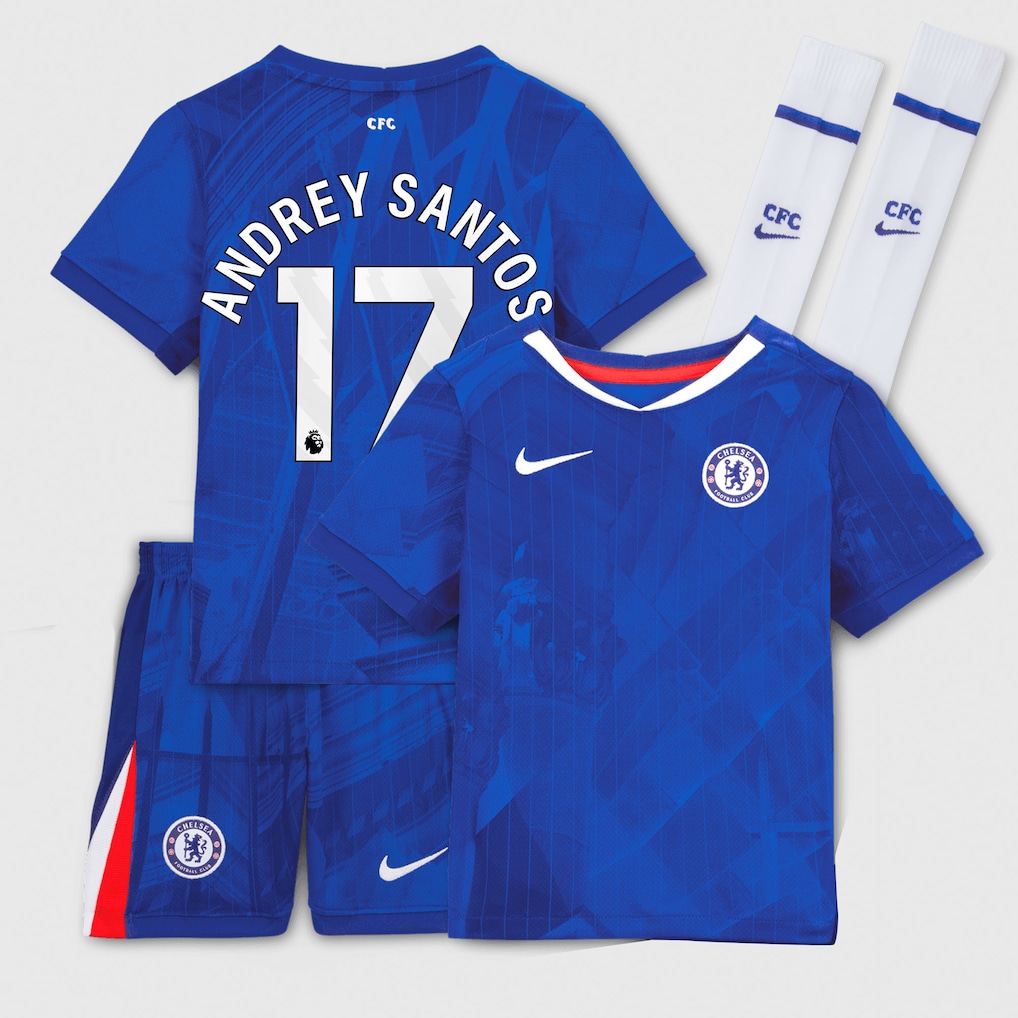 Chelsea Stores – Best Selection of chelsea nike home stadium kit 2025-26 – little youth with andrey santos 17 printing Chelsea Gear