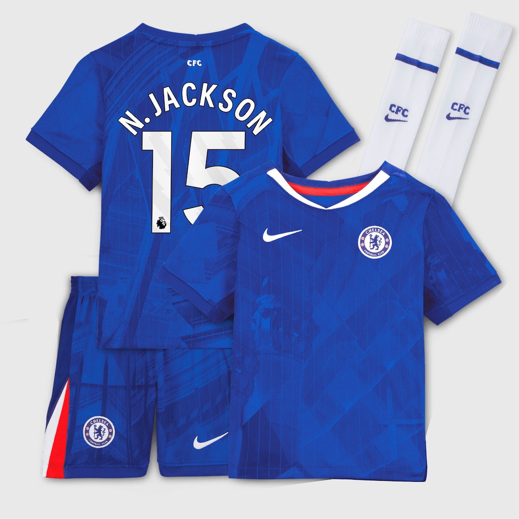 Chelsea Stores – Best Selection of chelsea nike home stadium kit 2025-26 – little youth with n.jackson 15 printing Chelsea Gear