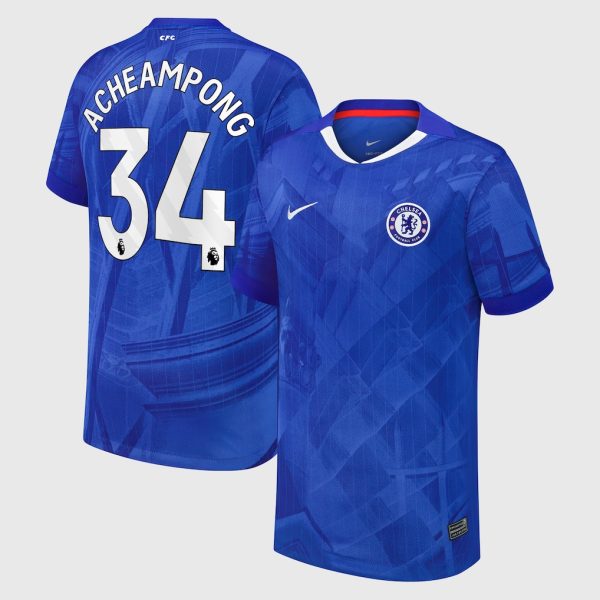 Chelsea Stores – Best Selection of chelsea nike home stadium shirt 2025-26 – youth with acheampong 34 printing Chelsea Gear