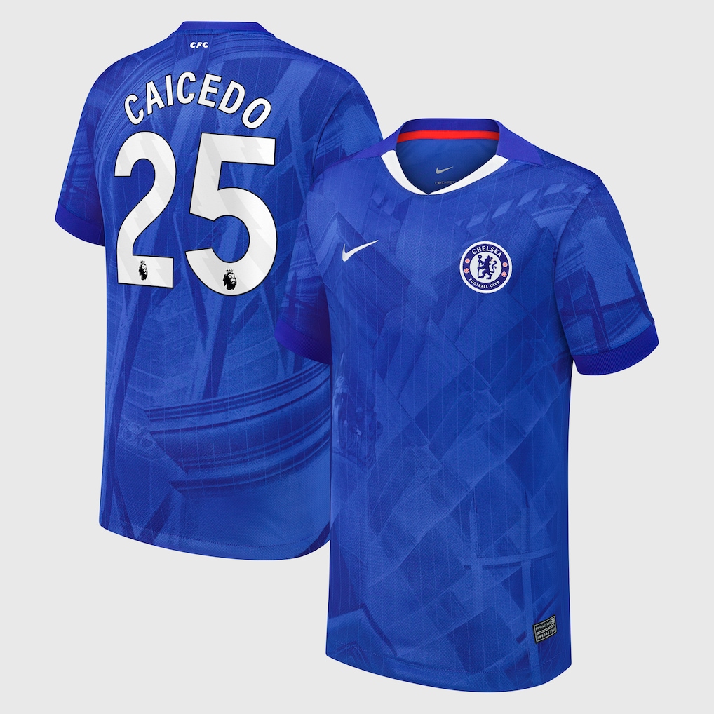 Chelsea Stores – Best Selection of chelsea nike home stadium shirt 2025-26 – youth with caicedo 25 printing Chelsea Gear