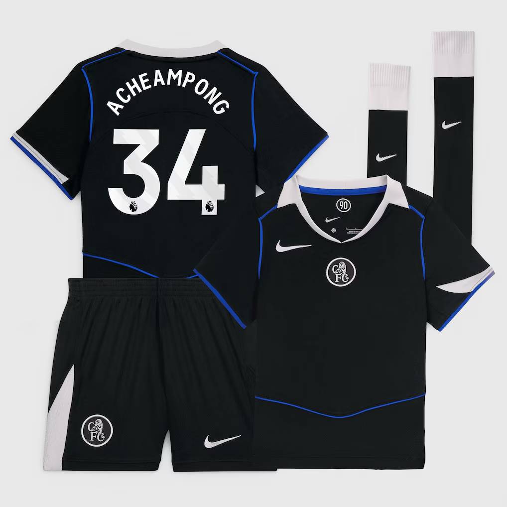 Chelsea Stores – Best Selection of chelsea nike third stadium mini kit 2025-26 – little youth with acheampong 34 printing Chelsea Gear