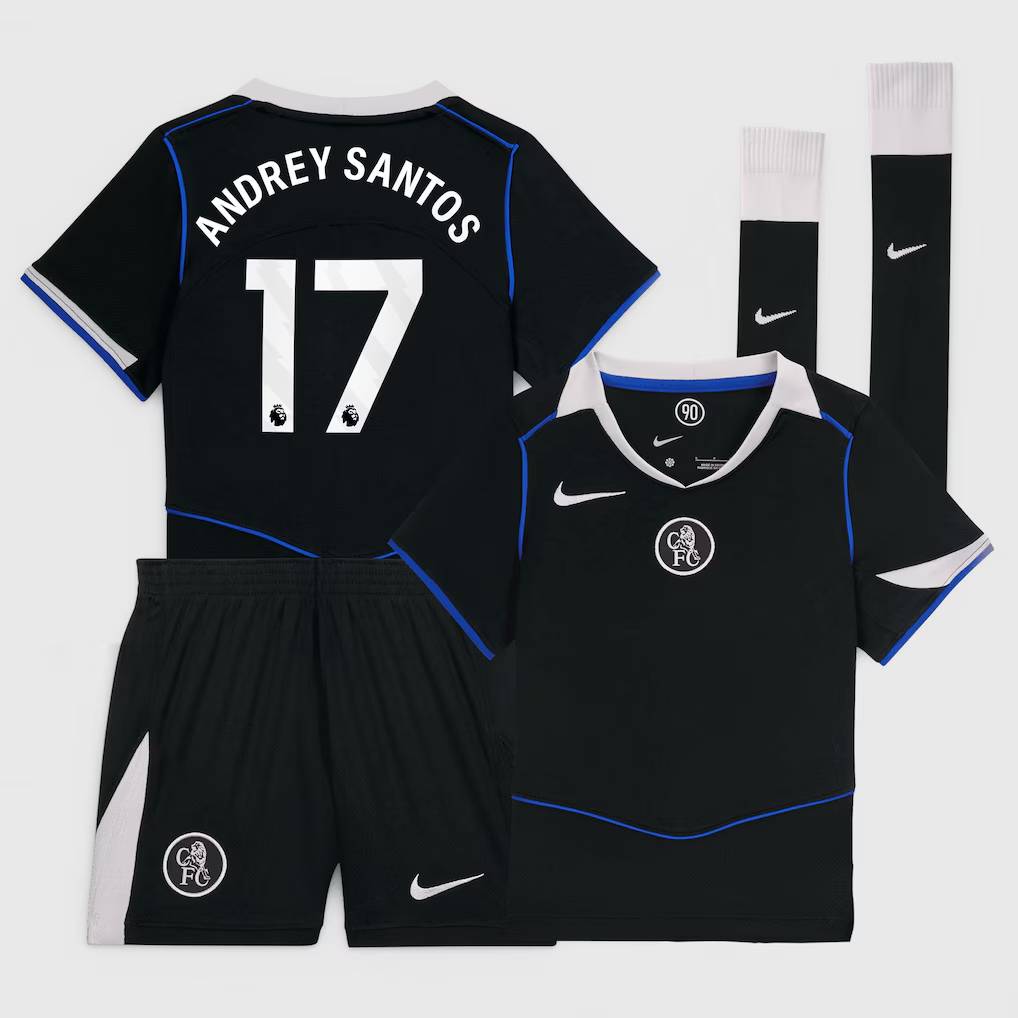 Chelsea Stores – Best Selection of chelsea nike third stadium mini kit 2025-26 – little youth with andrey santos 17 printing Chelsea Gear