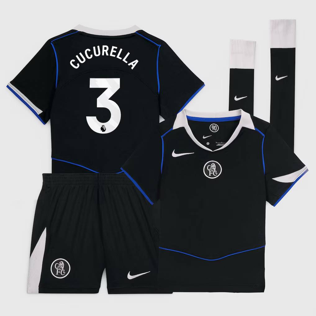 Chelsea Stores – Best Selection of chelsea nike third stadium mini kit 2025-26 – little youth with cucurella 3 printing Chelsea Gear