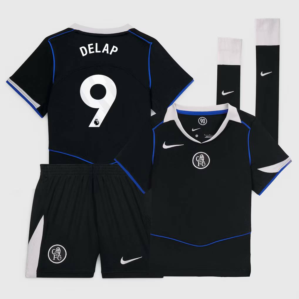 Chelsea Stores – Best Selection of chelsea nike third stadium mini kit 2025-26 – little youth with delap 9 printing Chelsea Gear