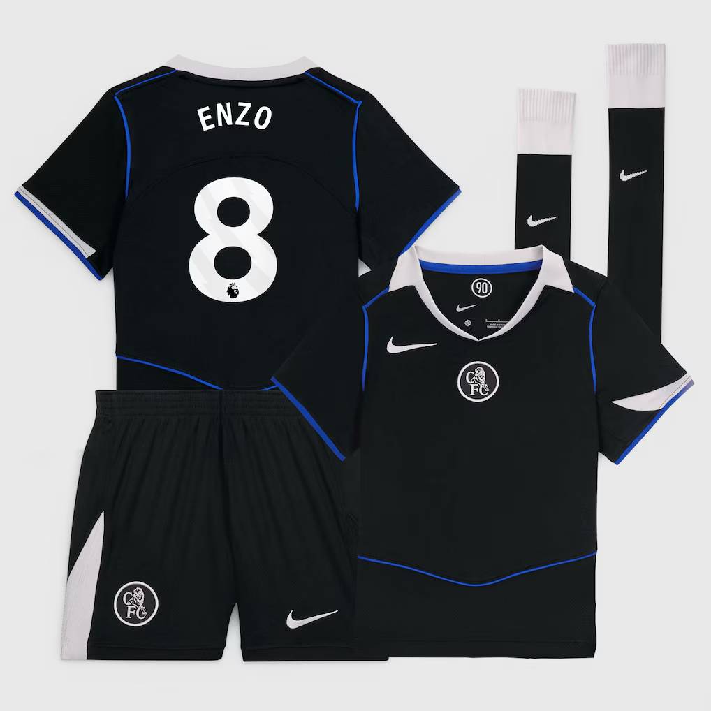 Chelsea Stores – Best Selection of chelsea nike third stadium mini kit 2025-26 – little youth with enzo 8 printing Chelsea Gear