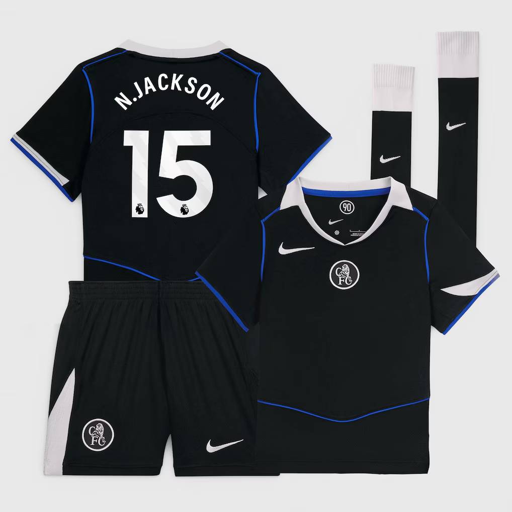 Chelsea Stores – Best Selection of chelsea nike third stadium mini kit 2025-26 – little youth with n.jackson 15 printing Chelsea Gear