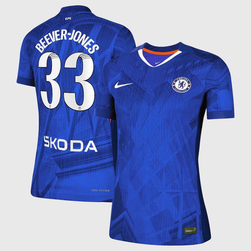 Chelsea Stores – Best Selection of chelsea wsl nike dri-fit adv home match shirt 2025-26 – womens with beever-jones 33 printing Chelsea Gear