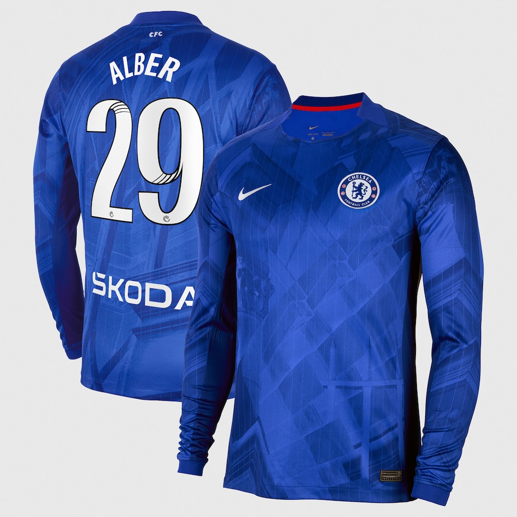 Chelsea Stores – Best Selection of chelsea wsl nike home stadium shirt 2025-26 – long sleeve with alber 29 printing Chelsea Gear