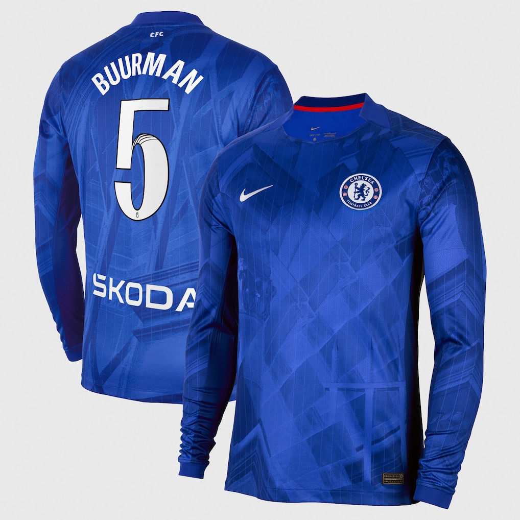 Chelsea Stores – Best Selection of chelsea wsl nike home stadium shirt 2025-26 – long sleeve with buurman 5 printing Chelsea Gear