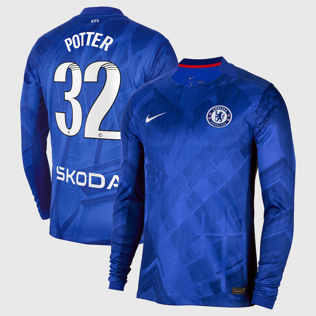 Chelsea Stores – Best Selection of chelsea wsl nike home stadium shirt 2025-26 – long sleeve with potter 32 printing Chelsea Gear